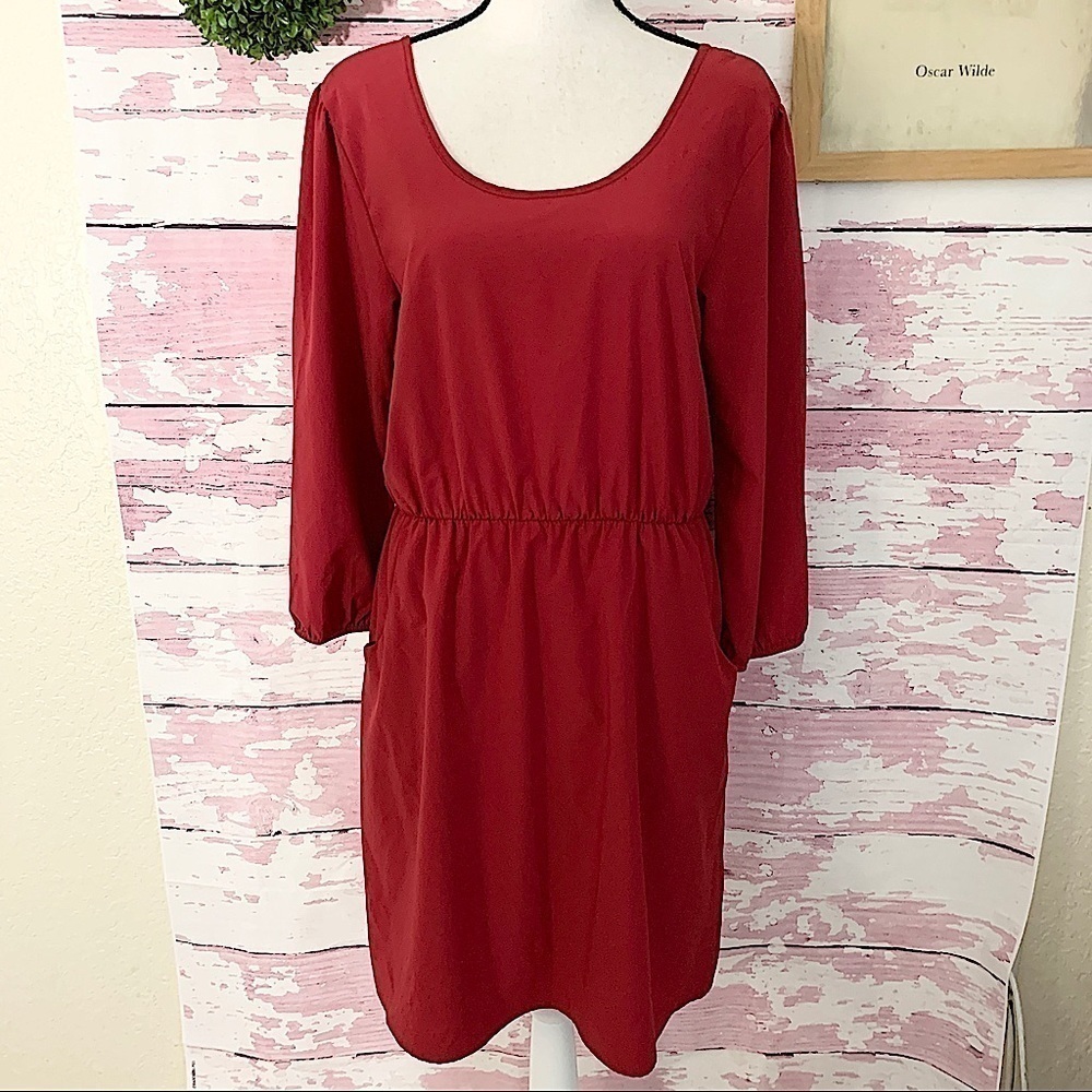 ROSEBUD Red Long Sleeve Scoop Neck Dress Large
